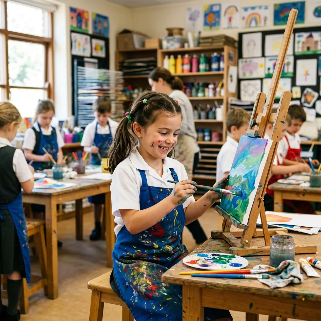 Student painting in art class