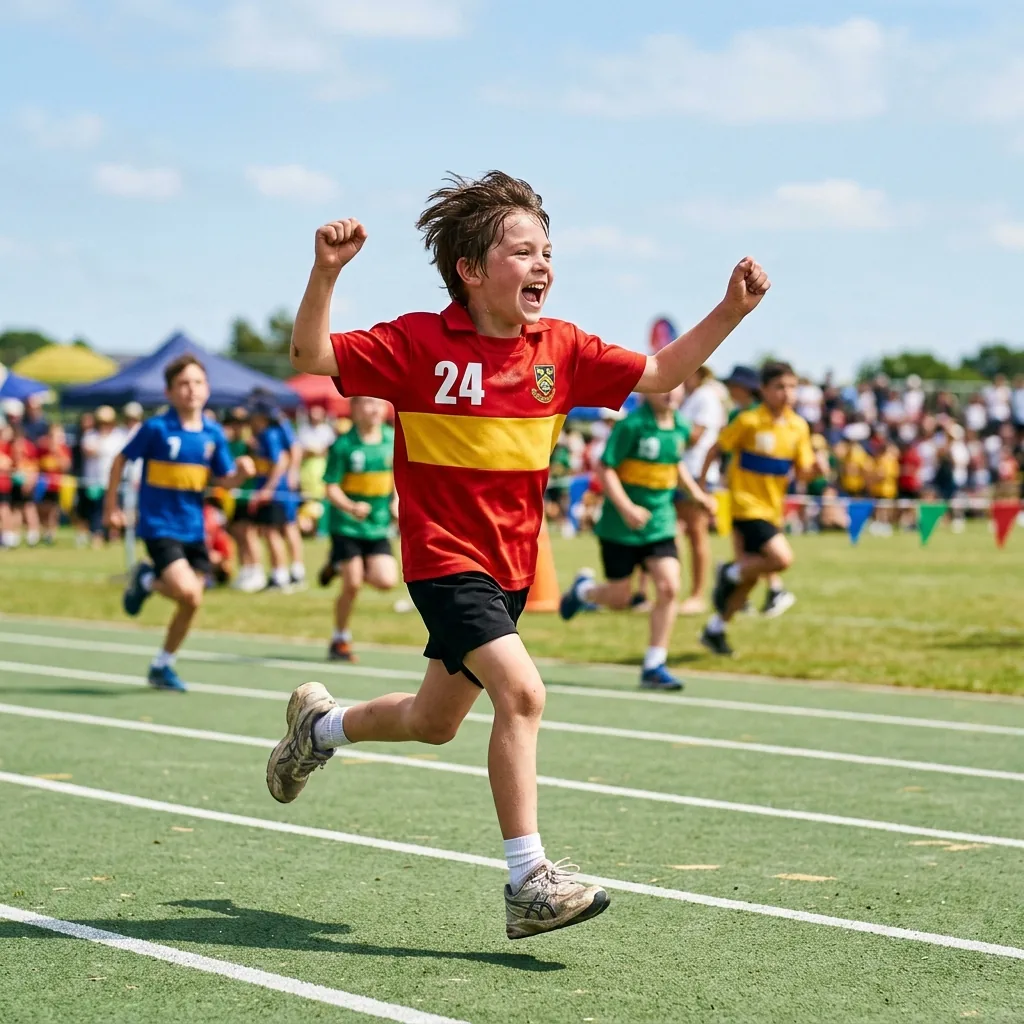 Student celebrating victory at sports day